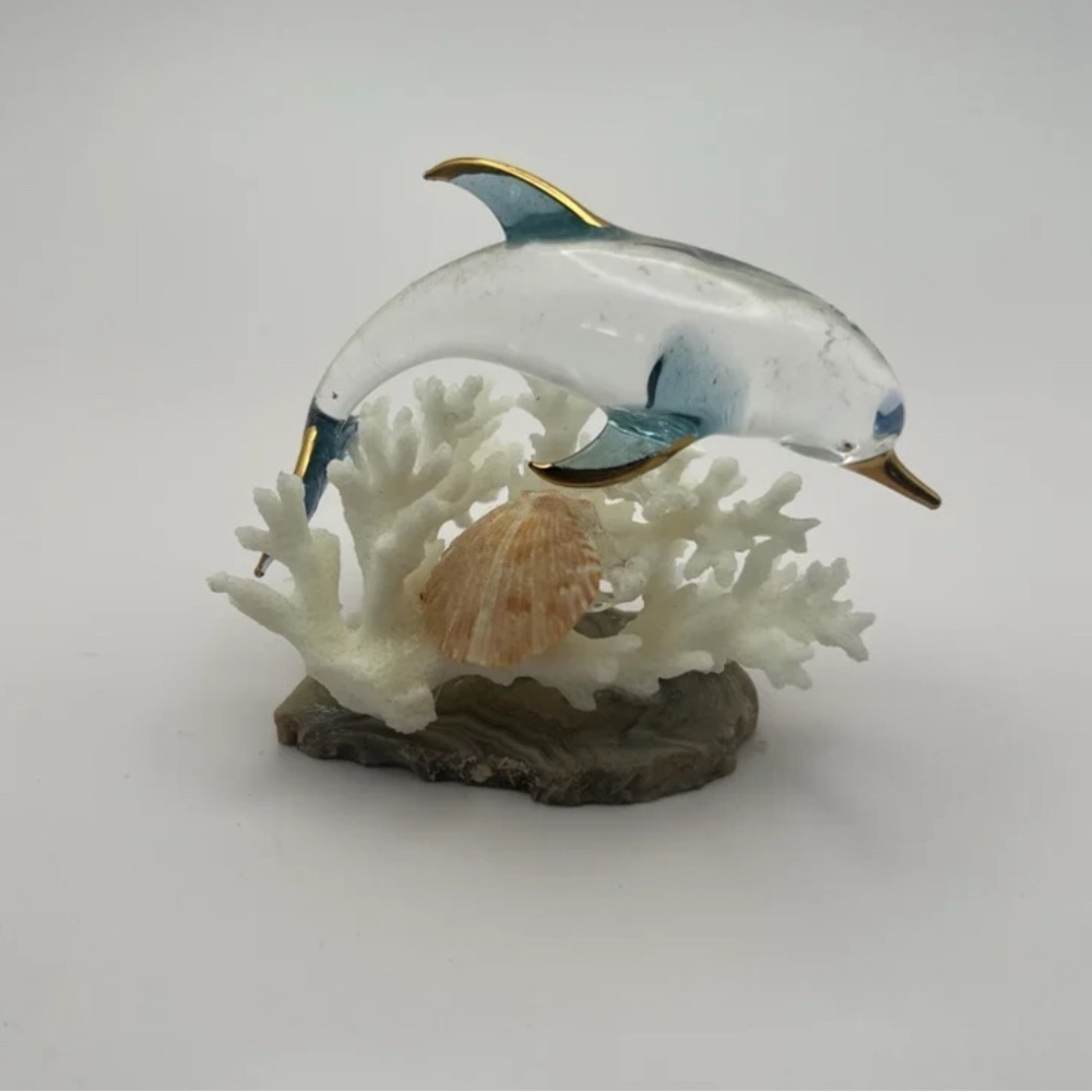 Elegant Glass Dolphin Figurine with Gold Accents - Picture 3 of 9